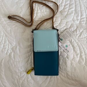 Soruka Two-Tone Teal 100% Leather Crossbody Phone Bag
